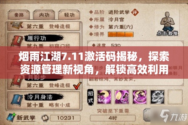 烟雨江湖7.11激活码揭秘，探索资源管理新视角，解锁高效利用策略