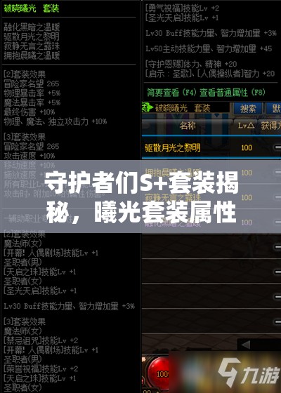 守护者们S+套装揭秘，曦光套装属性究竟如何？实战攻略带你一探究竟！